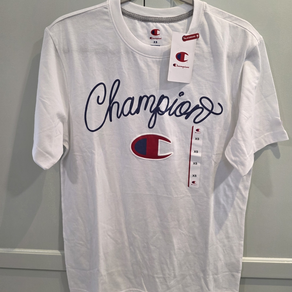 Women's Champion Puff Graphic Print T-shirt White Sz XS And L Embroidered Logo